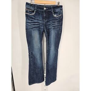 D-Fuz Women's Blue Mid Rise Cotton Skinny Jeweled Straight Leg Jeans Size 11/12
